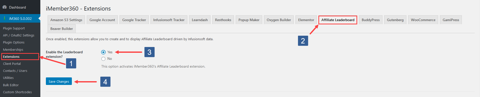 Steps to activate Affiliate Leaderboards Extension