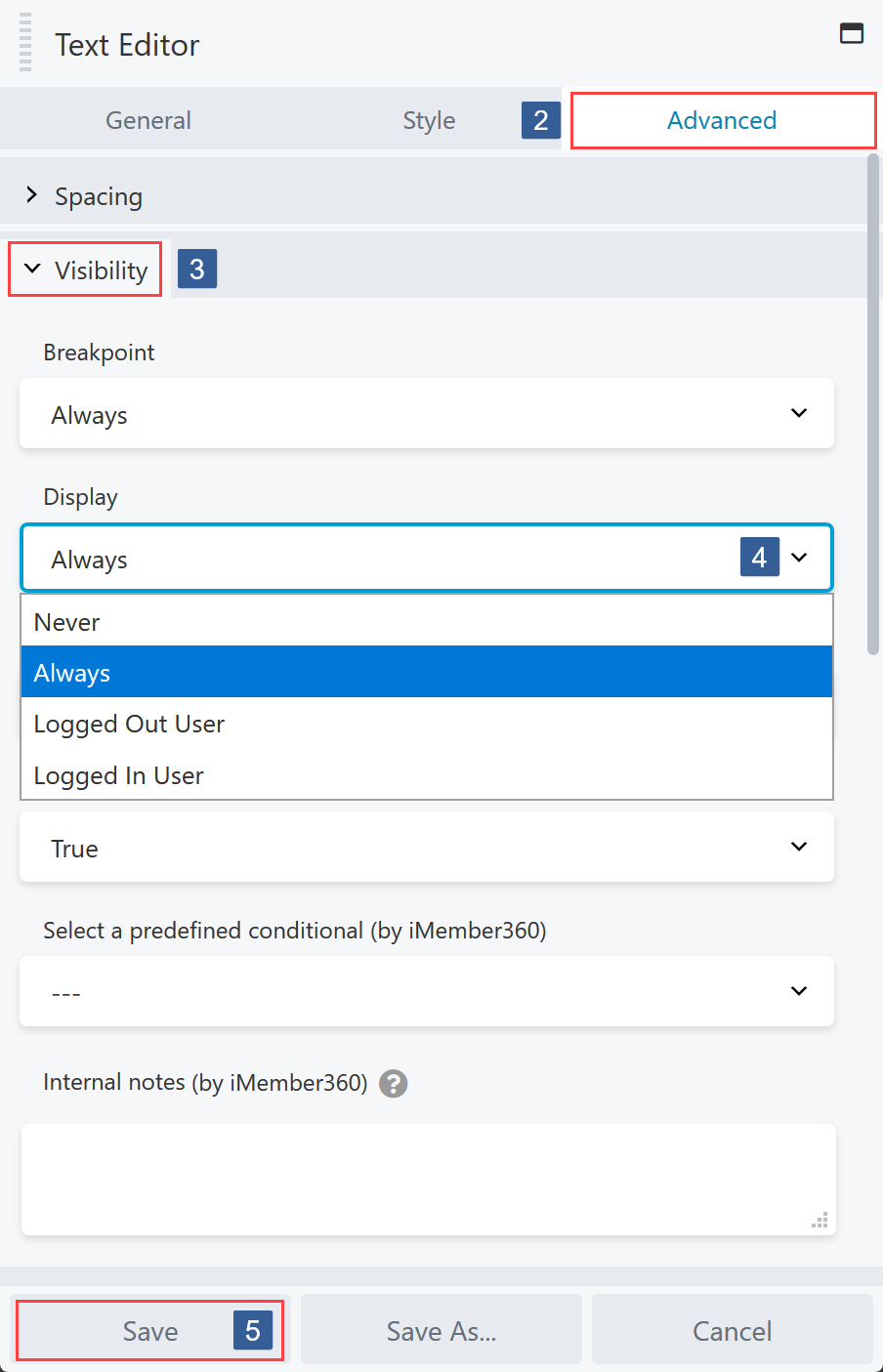 Specify Module/Column/Row Display Settings