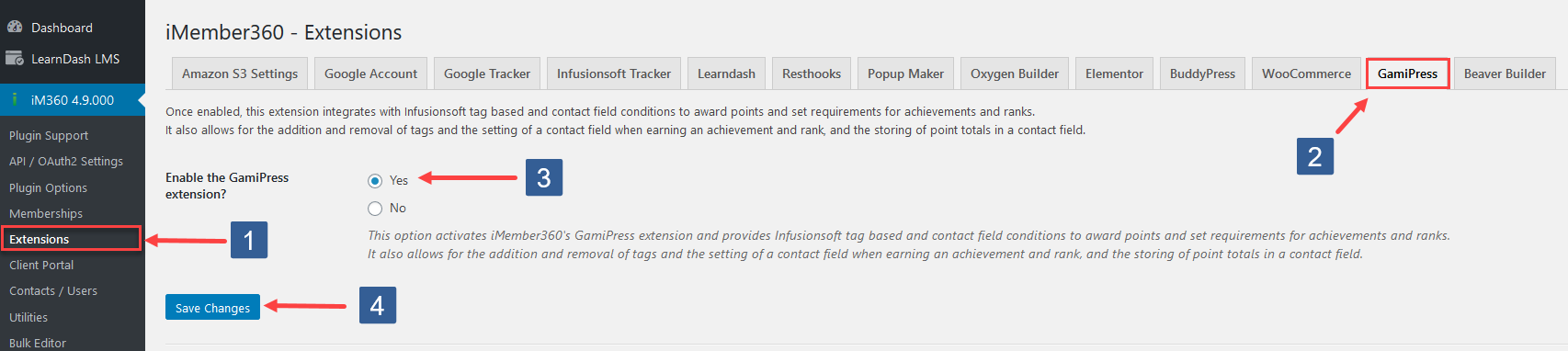 Activate GamiPress Extension