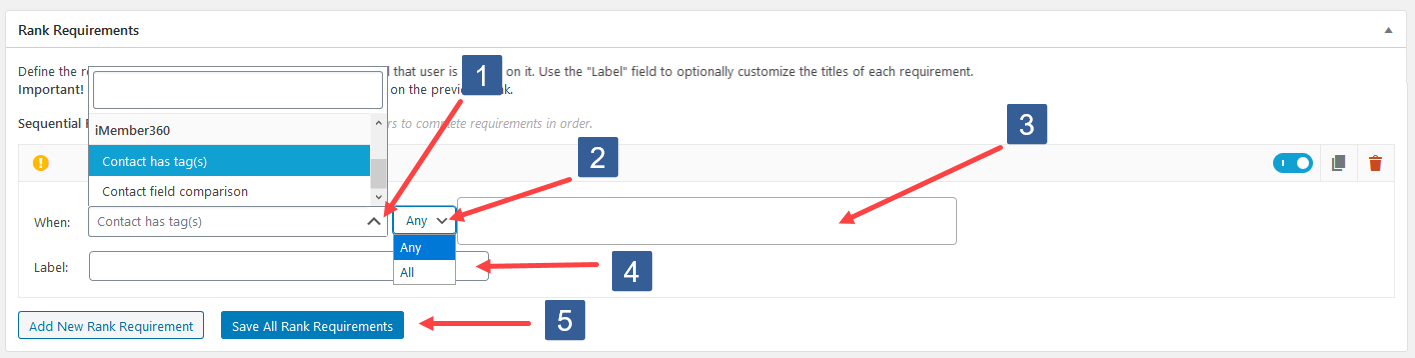 Configuring Add New Rank Requirement For Contact Tag