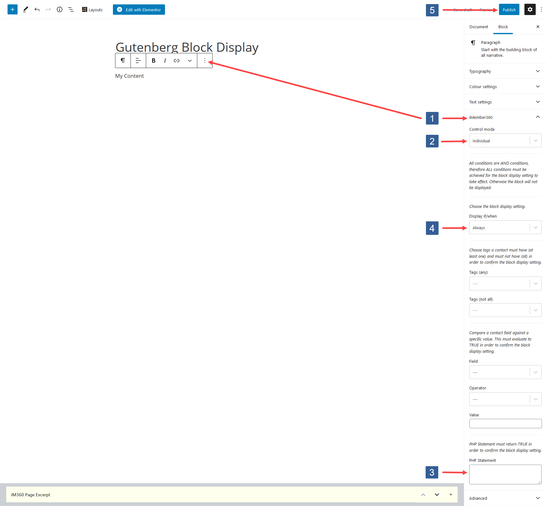 Specifying visibility conditions for block based upon conditional PHP statement