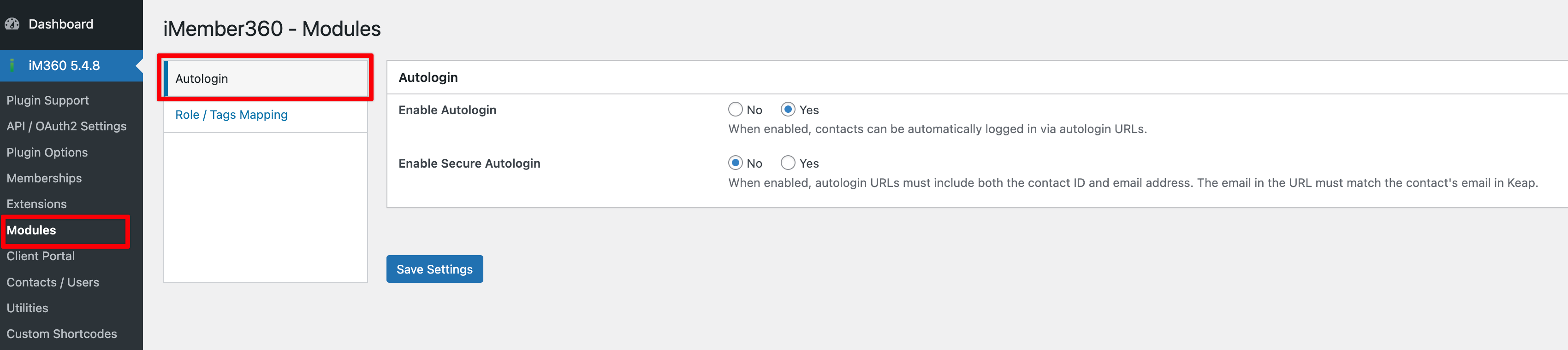 Autologin Settings