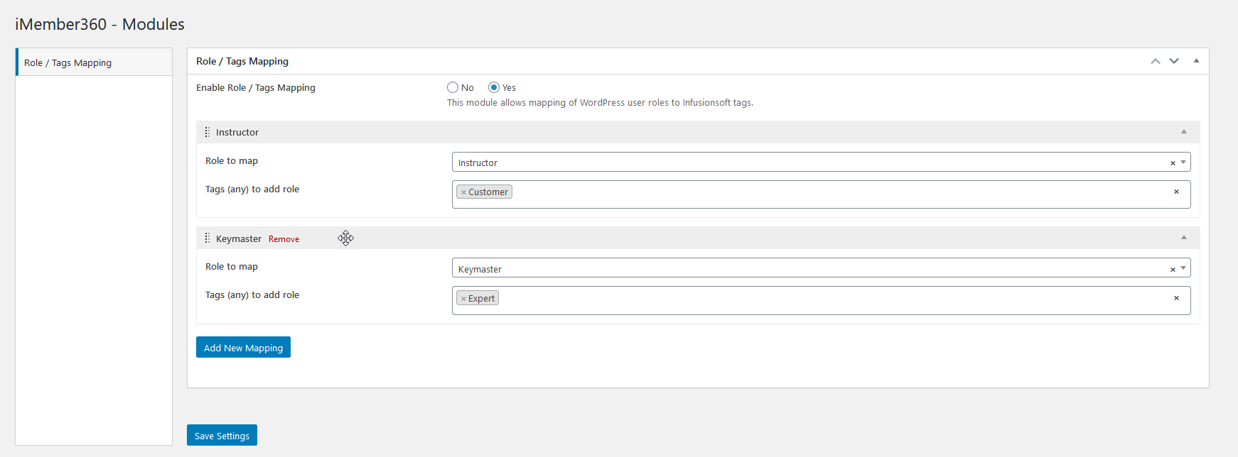 Steps for reordering role/tags mappings